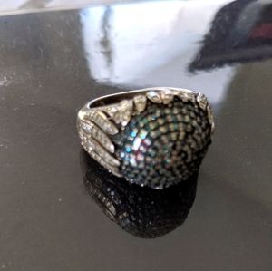 Blue and white diamond encrusted ring